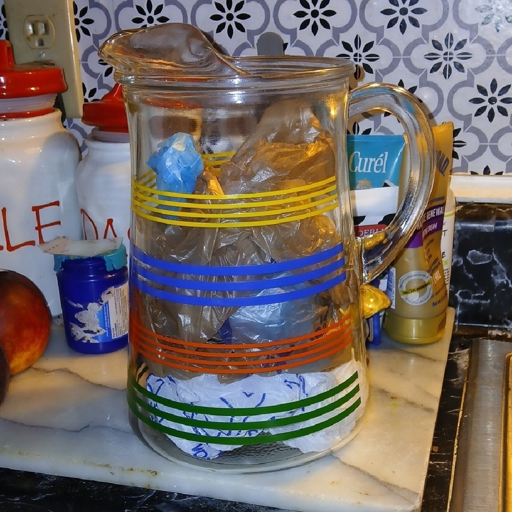 Colorful Striped Glass Pitcher